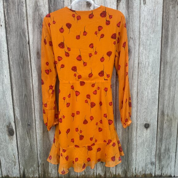 Lush Mareena Red Poppy Floral Wrap Long Sleeve Dress - Picture 10 of 12